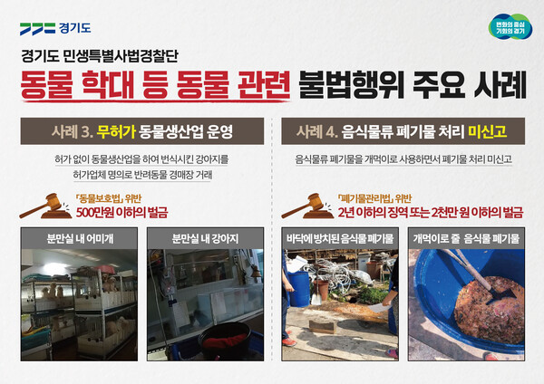▲ 경기도 특사경이 공개한 동물보호법 위반 사례 (사진 = 경기도 제공)